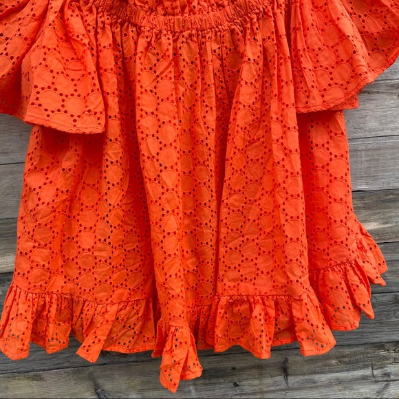 ASOS Orange Eyelet Off The Shoulder Ruffle Top - Picture 4 of 9